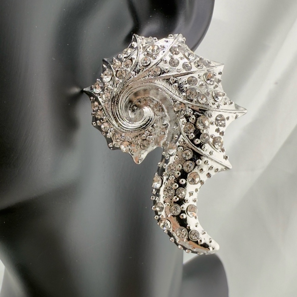 Zara Diamond Elegant Silver Seahorse Earrings